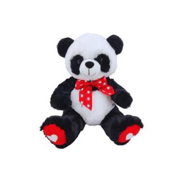 Imagem de Pelúcia Panda 27cm com Lacinho Vermelho e Coração  Presente Romântico 