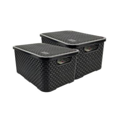 Imagem de Kit 2 Caixas Organizadoras Rattan de Plástico Resistente Médio Cesto C