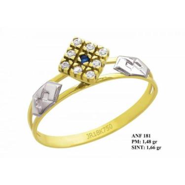 Imagem de Anel de Formatura Cubo em Ouro Amarelo e Ouro Branco 18k Turmalina e B