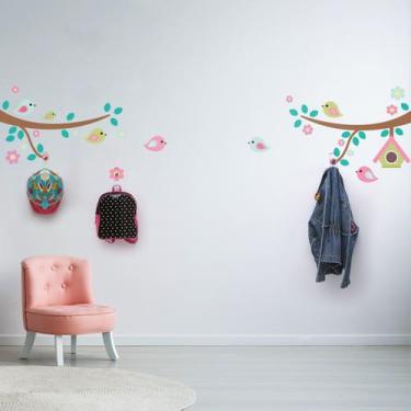 Imagem de Cabideiro Acrílico com Adesivo de Parede Pássaros 3 un - Quartinhos