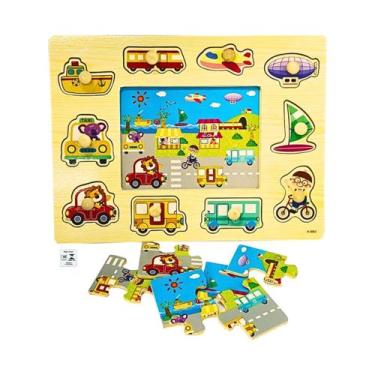 Imagem de Encaixe Divertido com Pinos MDF Transporte Toymix com Quebra Cabeca Br