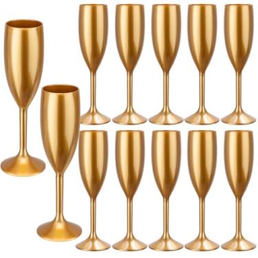 Imagem de Rkyhwowby Taça de acrílico para flauta de champanhe, reutilizável, inquebrável, taças de champanhe para despedida de solteira, casamento, chá de noiva (12, âmbar)