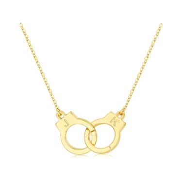 Imagem de M MOOHAM Colar feminino com duas iniciais algemas, banhado a ouro 14K, duas letras, amizade, melhor amigo, joias personalizadas, presentes de aniversário para mulheres, melhores amigas, casais, Latão