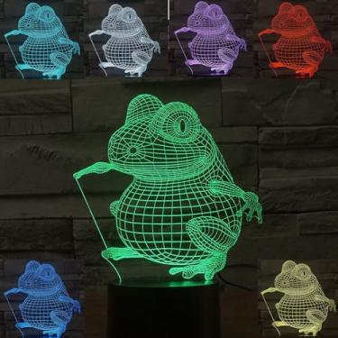 Imagem de BVAZTVP Candeeiro de mesa LED de sapo cuspindo língua 3D, luz noturna de ilusão de ótica, mudança de 7 cores com controle de toque de carregamento USB para decoração de quarto de casa para crianças e