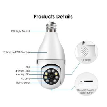 Imagem de Câmera segurança ip lâmpada wifi full hd visão noturna - China.inc