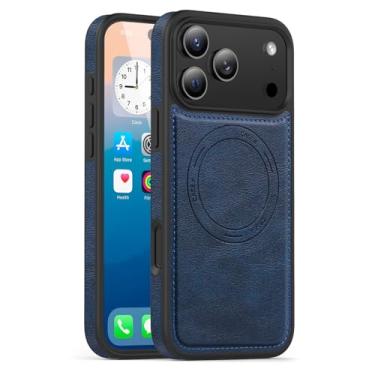 Imagem de FWYANZH Capa magnética para iPhone 17 Pro Max/17 Pro/17 Air/17, capa de telefone fina de couro à prova de choque proteção da câmera retrô Business Shell, azul, 17