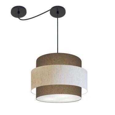 Imagem de Lustre Sala De Jantar Com Desvio Vivare Md-4397 Cúpula Em Tecido 40cm Cáqui-linho-bege-cáqui 127/220v