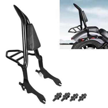 Imagem de DSISIMO Encosto de passageiros Sissy Bar com bagageiro kit de ferragens de ancoragem compatível com Harley Softail Slim FLSL Standard FXST Heritage Classic FLHC Deluxe FLDE Street Bob FXBB