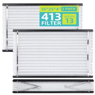 Imagem de Pacote com 2 filtros de ar 413 compatíveis com purificadores de ar AprilAire Whole House modelo 1410, 1610, 2410, 2416, 3410, 4400, 2140 - MERV 13, tamanho: 16 x 25 x 4
