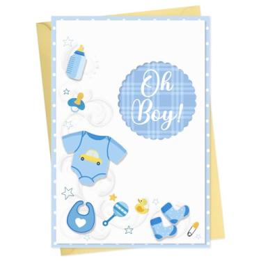 Imagem de GROWTHMAGIC Cartão de chá de bebê para menino - Cartão de bebê azul 3D com envelope e adesivo de selo, Welcome New Baby Born 14 x 20 cm