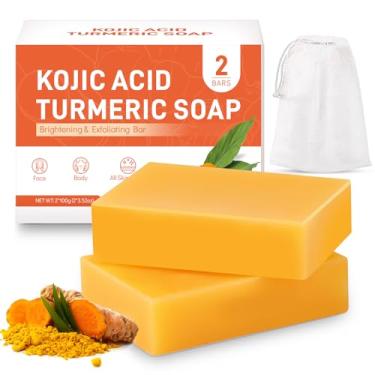 Imagem de Krynet Sabonete de ácido kójico, barra de sabão de ácido açafrão com colágeno, vitamina E para todos os tipos de pele, ingredientes de açafrão para rosto e corpo, 2 barras