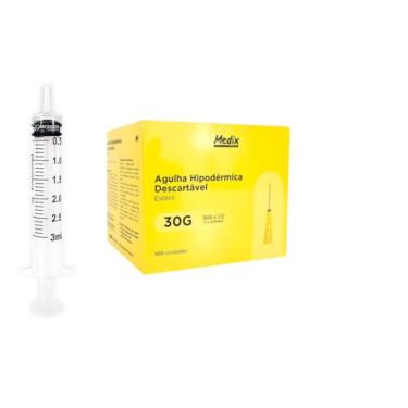 Imagem de Seringa 3ml Slip Com Agulha Amarela Descartável 100 Un 3 Ml