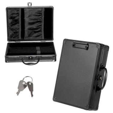 Imagem de Hoowen SAFECaixa de armazenamento de prancheta de metal com trava e alça para chave, caixa de prancheta de alumínio de 30 x 23 cm, pasta pequena portátil com fichário, organizador de papel resistente