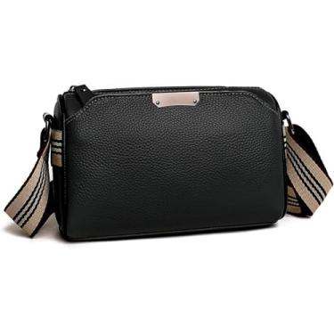 Imagem de Plinvo Bolsa tiracolo feminina de couro legítimo de luxo, alça ampla ajustável e design atemporal, 01 Preto