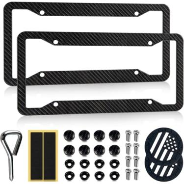 Imagem de Pacote com 2 molduras de placa de licença de liga de alumínio da OLLEN , protetor de suporte de etiqueta de carro resistente, com ferragens de suporte, porta-copos de carro, tampas antifurto