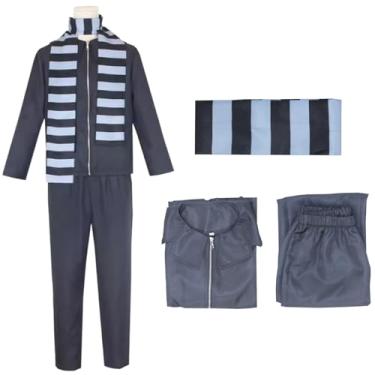 Imagem de Qcekreu Fantasia masculina e feminina, adulto, anime, cosplay, cinza, 3 peças, agasalho, jaqueta com zíper, calça com cachecol listrado (PP, cinza)