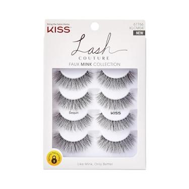 Imagem de KISS Lash Couture cílios postiços de vison falso pacote múltiplo, faixa de cílios sem nós, reutilizável, compatível com lentes de contato, fácil de aplicar, ultrafino, cônico, cílios