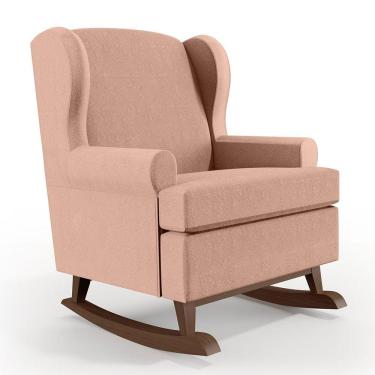 Imagem de Poltrona De Amamentação Com Balanço Malu Base De Madeira P02 Linho Rosê - Lyam Decor