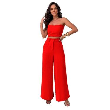 Imagem de Conjunto Calça Pantalona Cintura Alta e Cropped em Duna - Nifty, Verme
