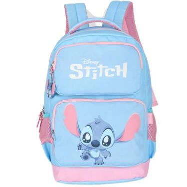 Imagem de Mochila Costas Escolar Juvenil Stitch com Chaveiro AZUL - Luxcel