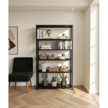 Imagem de Estante De Aço Cor Preta 6 Bandejas Prateleira Armário 190x90x27cm para Livros Organizadora Quarto Almoxarifado Cozinha