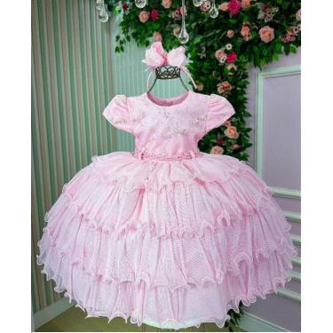 Imagem de Vestido Infantil Rosa Bebê para Festa com Babados e Laço - no-brand, 1