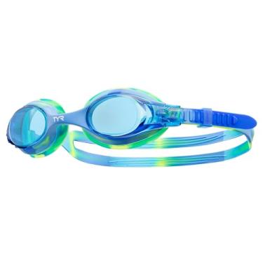 Imagem de TYR Óculos de natação infantil Swimple Tie-Dye – Óculos de natação não espelhados para treinamento competitivo e recreação – Antinevoeiro, proteção UVA/UVB, vedação impermeável – azul/verde