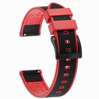 Imagem de JWNSPA FKM/FPM Pulseira de relógio híbrida de borracha e nylon impermeável - 20 mm 22 mm de substituição de liberação rápida - pulseira de fivela prata/preto/ouro rosa/ouro para homens e mulheres (22