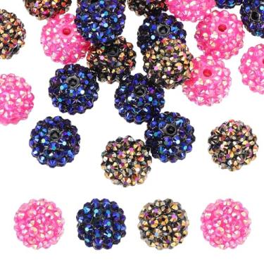 Imagem de PATIKIL Contas de strass de resina de 16 mm para caneta com contas, pacote com 30 bolas de discoteca brilhantes em pedaços redondos de chiclete para chaveiros com contas, preto brilhante/rosa vermelho