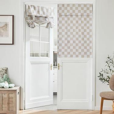 Imagem de Ohocut Cortina de porta francesa quadriculada bege, cobertura decorativa de janela quadriculada para cozinha, pátio, persiana, porta traseira, 1 painel 66 x 101 cm