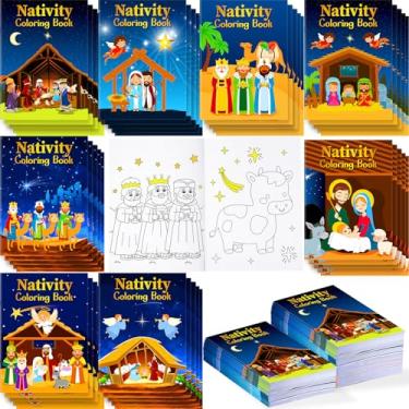 Imagem de Cholemy 24 livros de colorir para presépio de Natal a granel livro de desenho bíblico de atividades religiosas cristãs para festa de Natal, enchimento de saco de igreja