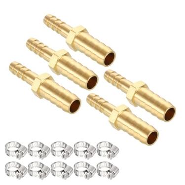 Imagem de Kozelo Pacote com 5 acessórios de mangueira de latão com encaixe de farpa de 1,27 cm para 3/20.3 cm com 10 braçadeiras de mangueira para máquinas domésticas, banheiras de massagem e sistemas de