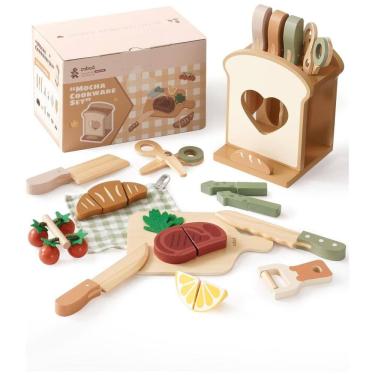 Imagem de Kit de Facas de Cozinha Infantil ROBUD 16 peças em Madeira, Brinquedo de Cozinha Montessoriano para Crianças, Presente de Role Play