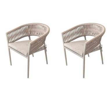 Imagem de Kit 2 Cadeiras Ravello Caraíva Fratini Encosto Corda Náutica Assento AcquaBlock Base Alumínio Fendi