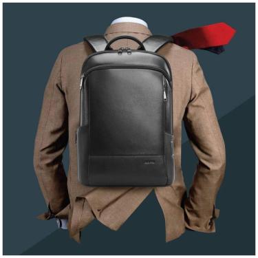 Imagem de Mochila de Couro para Laptop com Carga USB Unissex, BOPAI, Preto