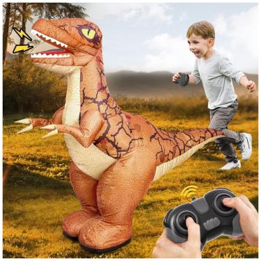 Imagem de Brinquedo de Dinossauro Inflável Controlado por Controle Remoto 2.4GHz para Crianças, Dinossauro Elétrico com Som 360º, Andando
