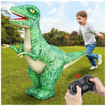 Imagem de Brinquedo Inflável de Dinossauro com Controle Remoto 2.4GHz para Crianças, Dinossauro Elétrico com Rotação 360º, Avanço e Recuo, Jovow