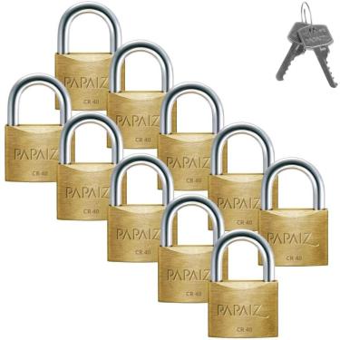 Imagem de Cadeado Médio 40Mm Haste Curta Latão Dourado Com Chave 10 Un