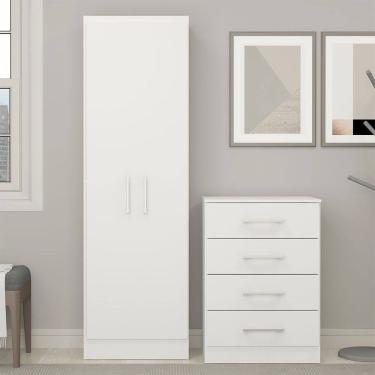 Imagem de Kit Armário Prateleira com Gaveteiro Multiuso MDP Branco 3000 MENU