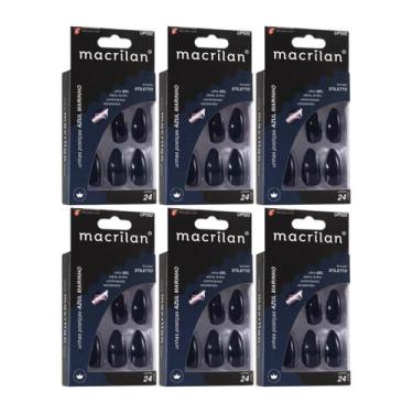 Imagem de Kit 6 Unhas Postiças Stiletto Azul Marinho UP502 - Macrilan