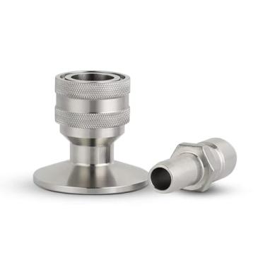 Imagem de Conjunto de trava de esfera de desconexão rápida com braçadeira tripla de 1,5", encaixe sanitário de aço inoxidável 304 para cerveja artesanal e barris de milho(Set 2)