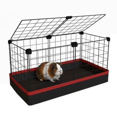 Imagem de Cercado Porquinho da Índia 30x60x30cm Preto com Teto Aramado e Bandeja