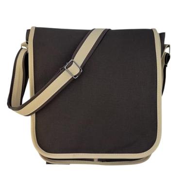 Imagem de Bolsa Transversal de Lona Resistente Estudante Trabalho Passeio Casual Masaculina Feminina (Marrom)