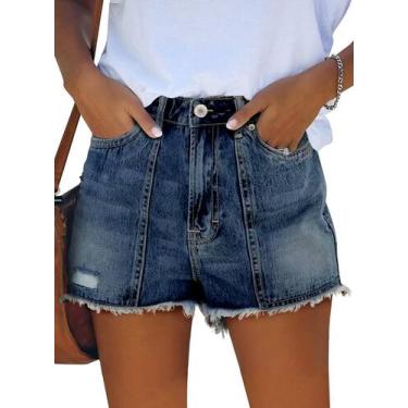 Imagem de Shorts jeans Onlypuff Navy para mulheres de cintura alta e rasgados