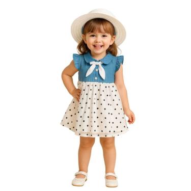 Imagem de Vestido Infantil Festa Casamento Menina Chapéu Jeans Tule