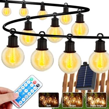 Imagem de Varal de Luzes Solar para Natal Exterior, 25m com 25 Lâmpadas LED, Controle Remoto, IP44 à Prova D'água, Iluminação Quente para Jardim