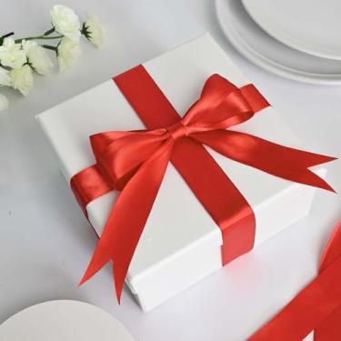 Imagem de Fita de cetim dupla face 2,5 cm x 50 metros - Embrulho de presente, artesanato, decorações de casamento, projetos de artesanato e bricolage, vermelho