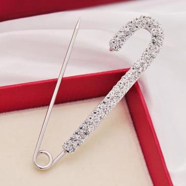 Imagem de Cachecol Festa Metal Pin Jeans para Mulheres Cor Dourada Prata Pino de Segurança Jeans Fivela Crytal Clipes Broches Strass (prata-1 peça)