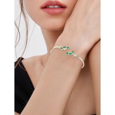 Imagem de 1 peça de pulseiras de latão de zircônia cúbica, pulseira ajustável para mulheres, diâmetro interno: 6,5 cm (2-1/2 pol.), Medium, Latão, Sem Pedra Preciosa