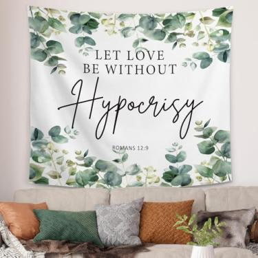 Imagem de Tapeçaria cristã de eucalipto verde sálvia, tapeçaria de versículo bíblico romanos 12:9, presentes religiosos para mulheres, cobertor de parede para igreja, casa, sala de estar, 127 x 152 cm